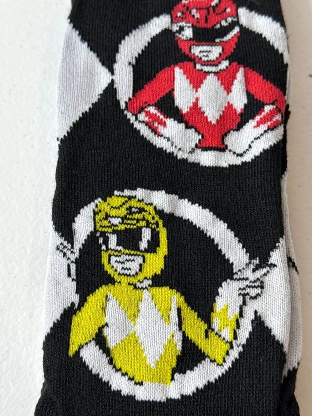 Power Rangers Crew Socks Mens 6-13 Red Yellow Graphic Novelty New